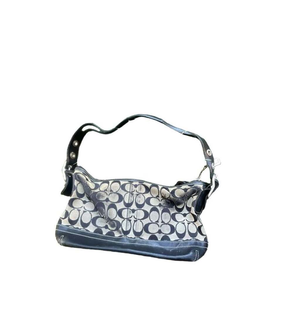 Coach Signature C Monogram Canvas Shoulder Bag Black Leather